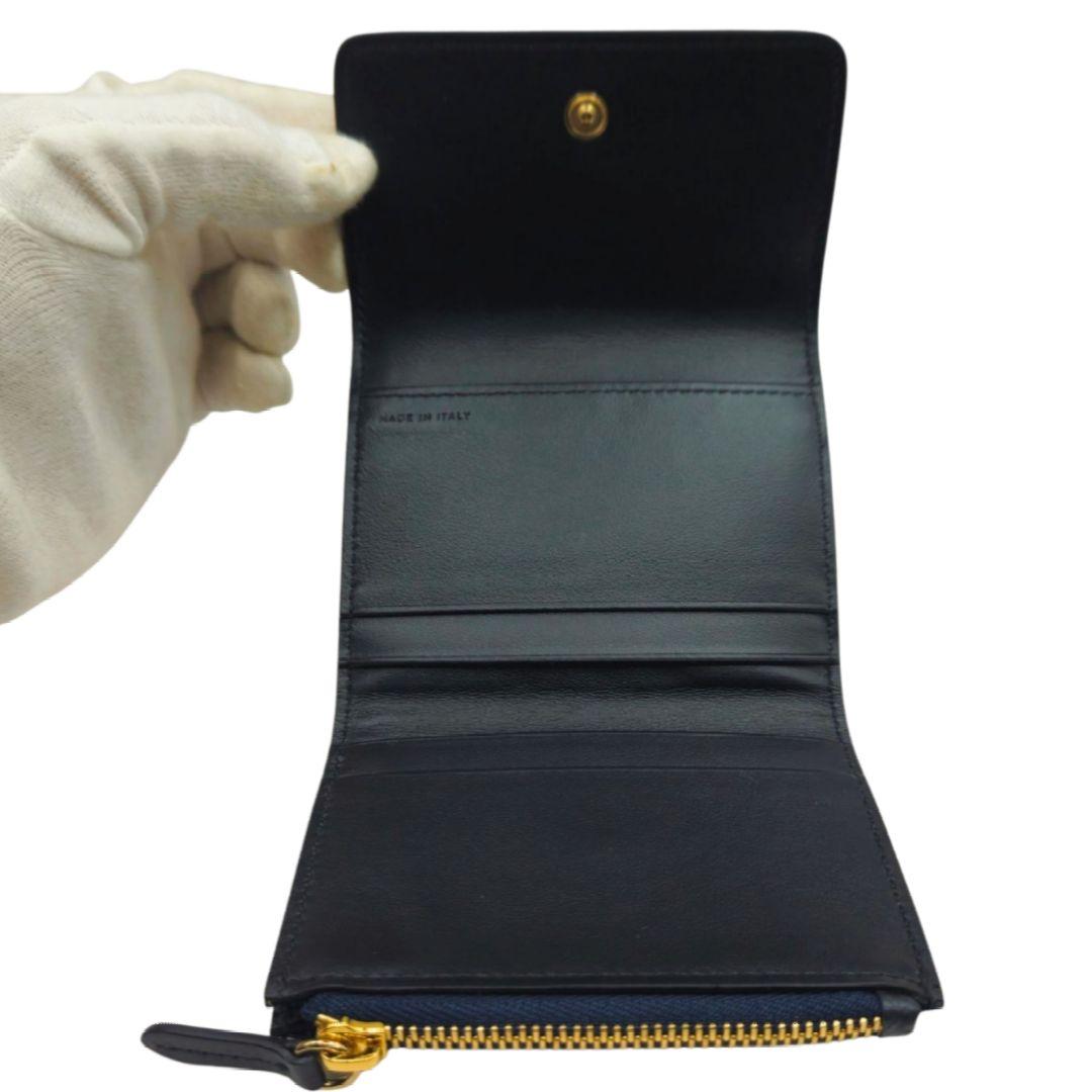 新品 Smythson スマイソン 三つ折り財布 Panama ネイビー 正規品