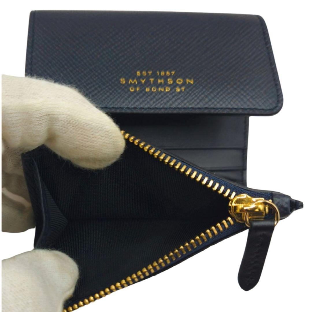 新品 Smythson スマイソン 三つ折り財布 Panama ネイビー 正規品