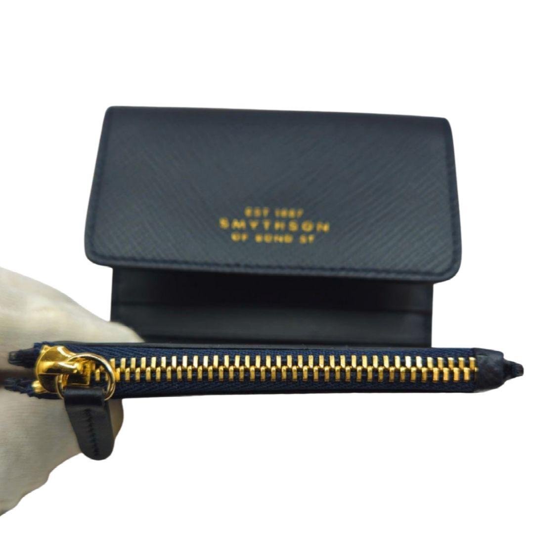新品 Smythson スマイソン 三つ折り財布 Panama ネイビー 正規品