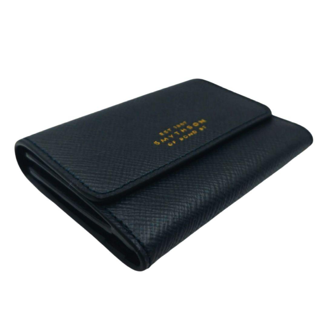 新品 Smythson スマイソン 三つ折り財布 Panama ネイビー 正規品