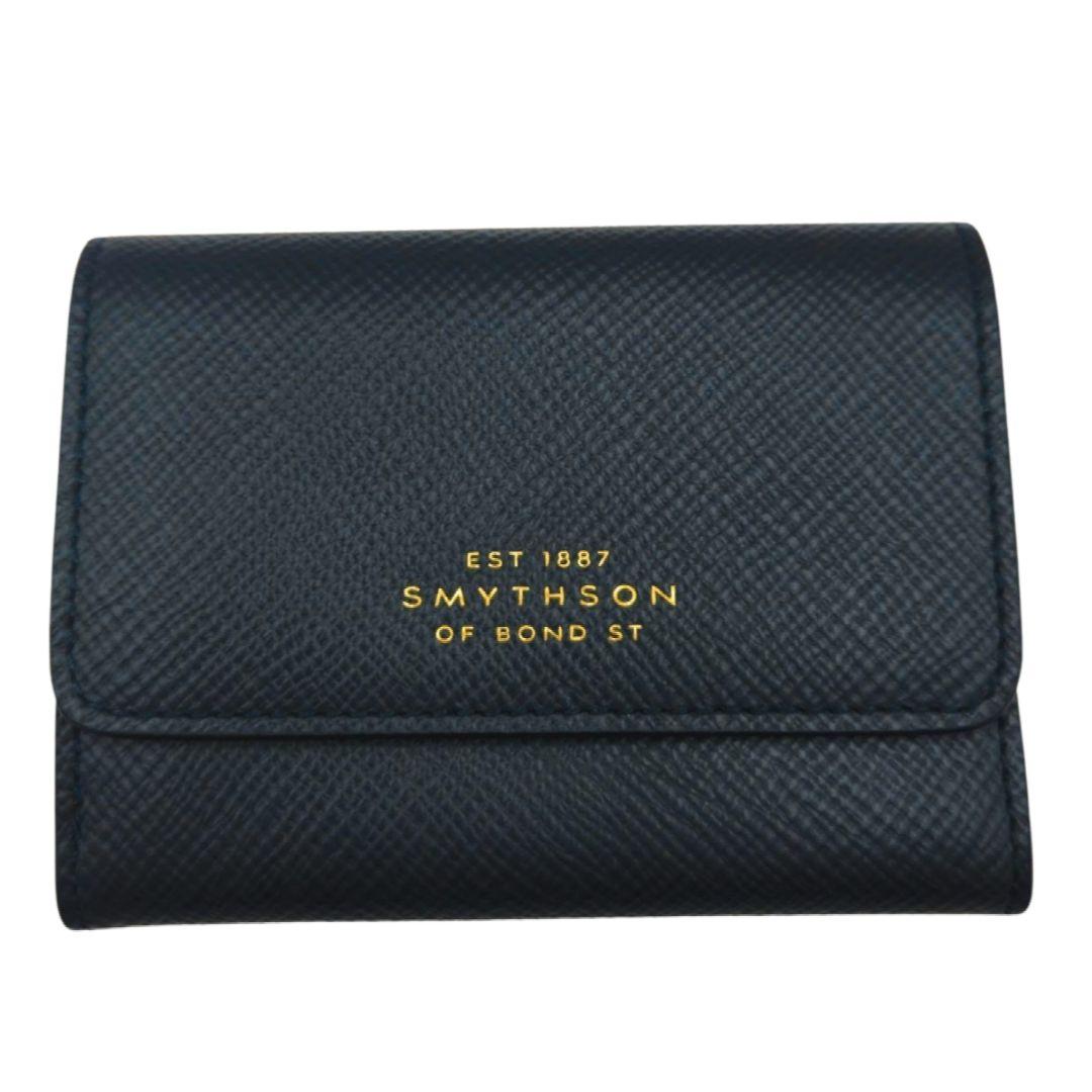 新品 Smythson スマイソン 三つ折り財布 Panama ネイビー 正規品