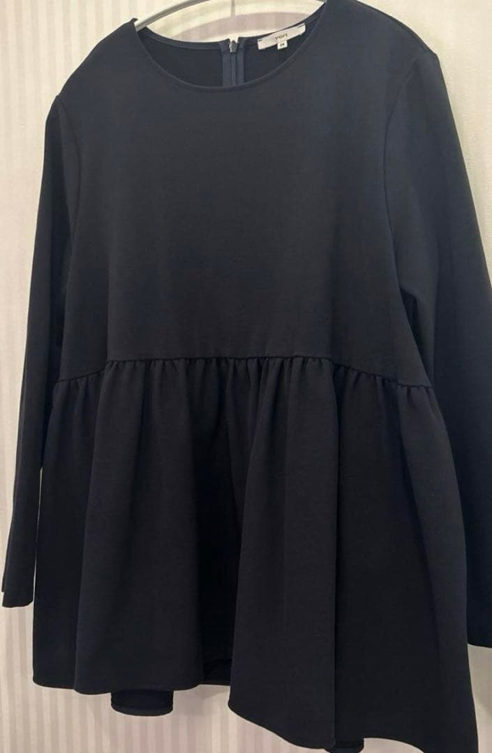 yori ヨリ ネイビー ソフト裏起毛フリルブラウス 2022AW