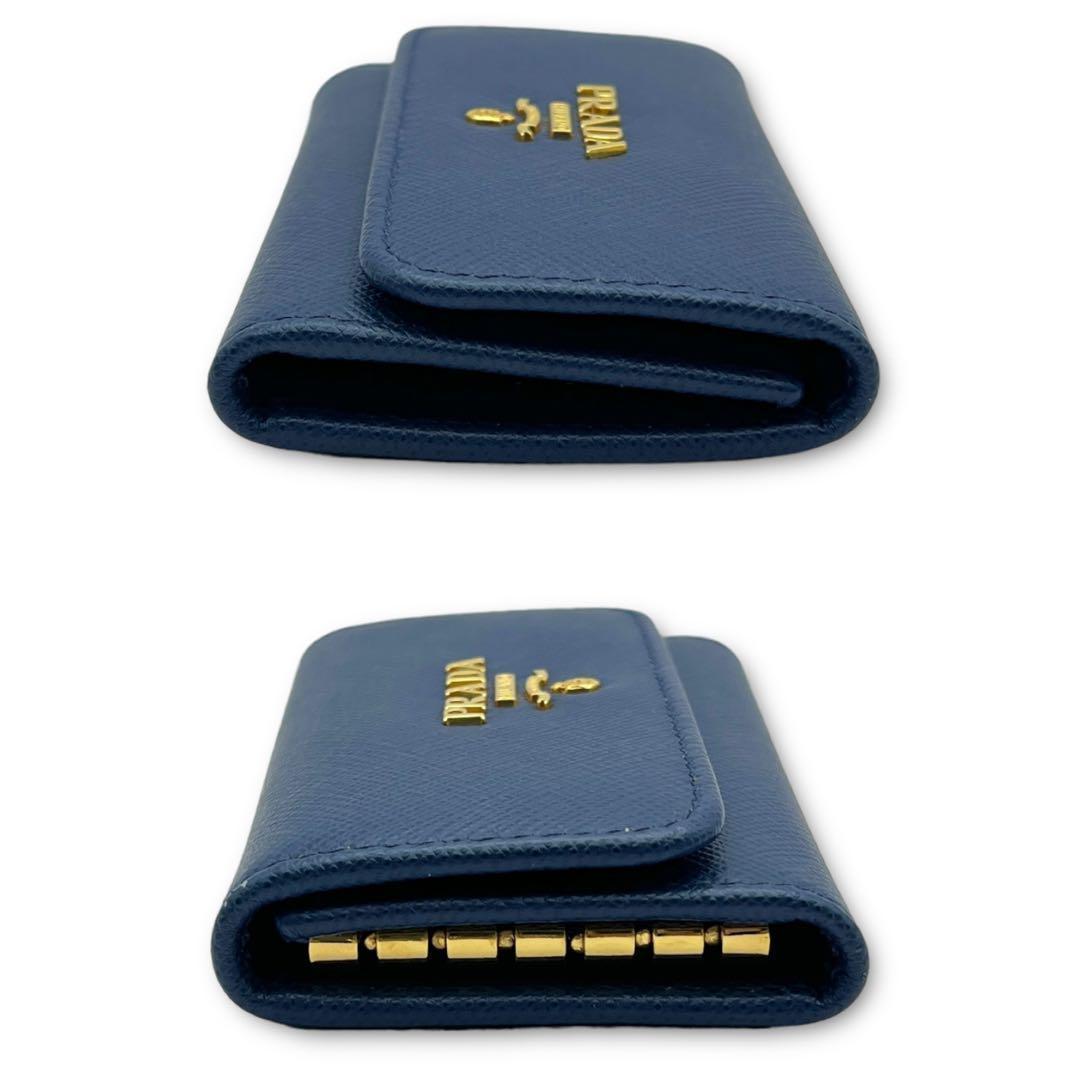 【極美品】PRADA サフィアーノ キーケース 6連 レザー ロゴ ネイビー