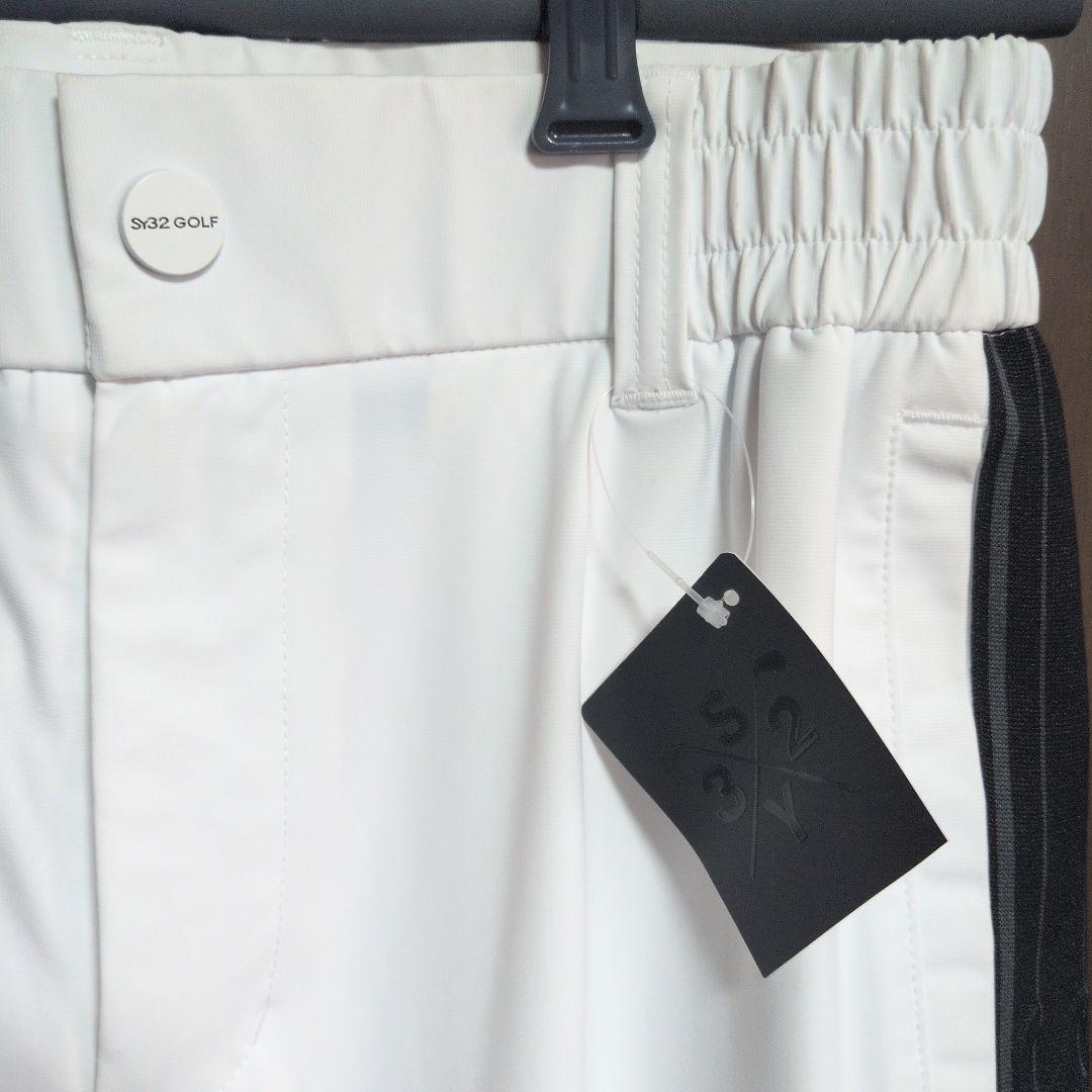 SY32:メンズ:Lサイズ:カルビコ スリム サイドラインパンツ:白/黒ライン
