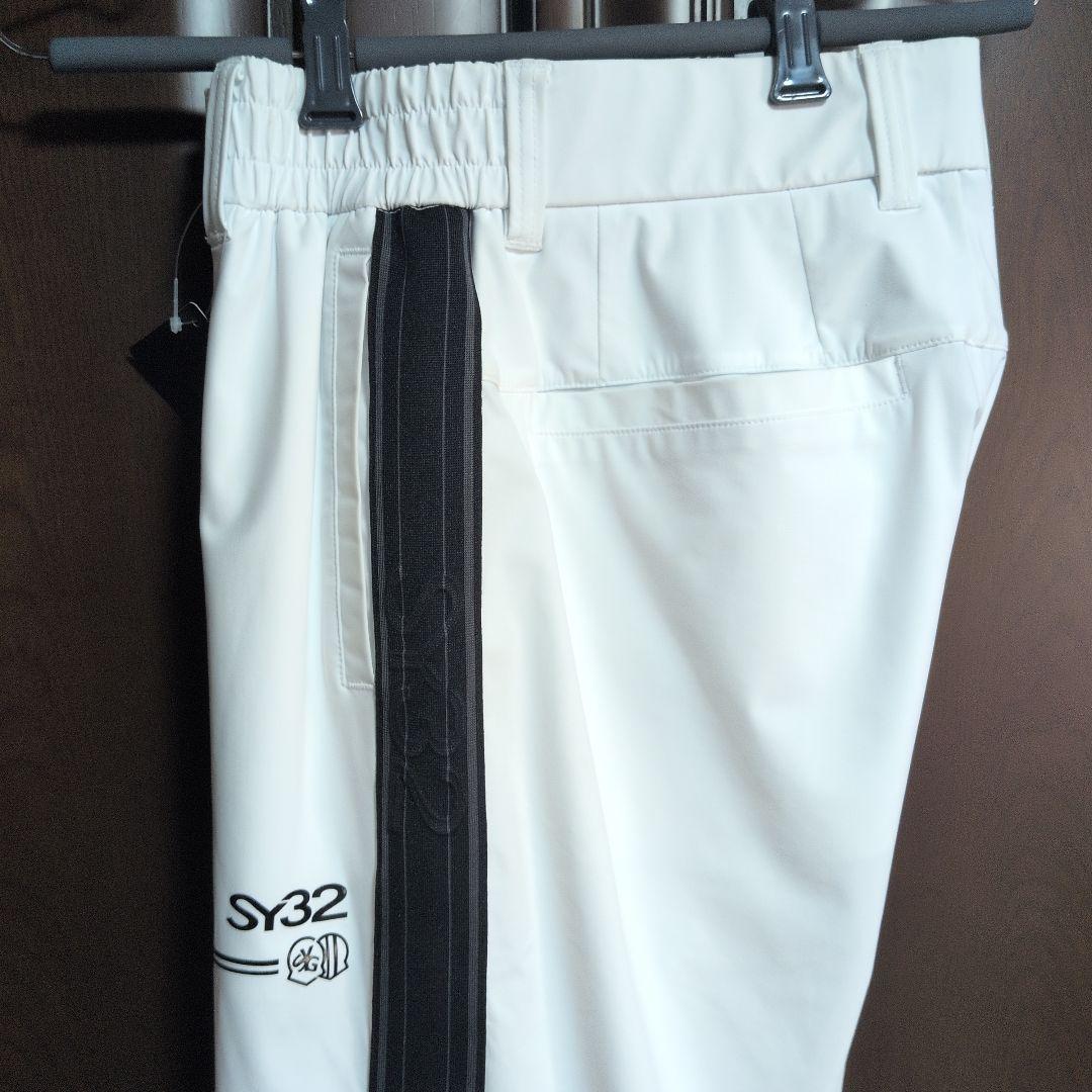 SY32:メンズ:Lサイズ:カルビコ スリム サイドラインパンツ:白/黒ライン