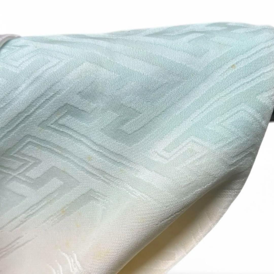 付け下げ　紬　金糸　鷺　花模様　八橋　リーフ　蛇籠　グレー系　着物　062w d