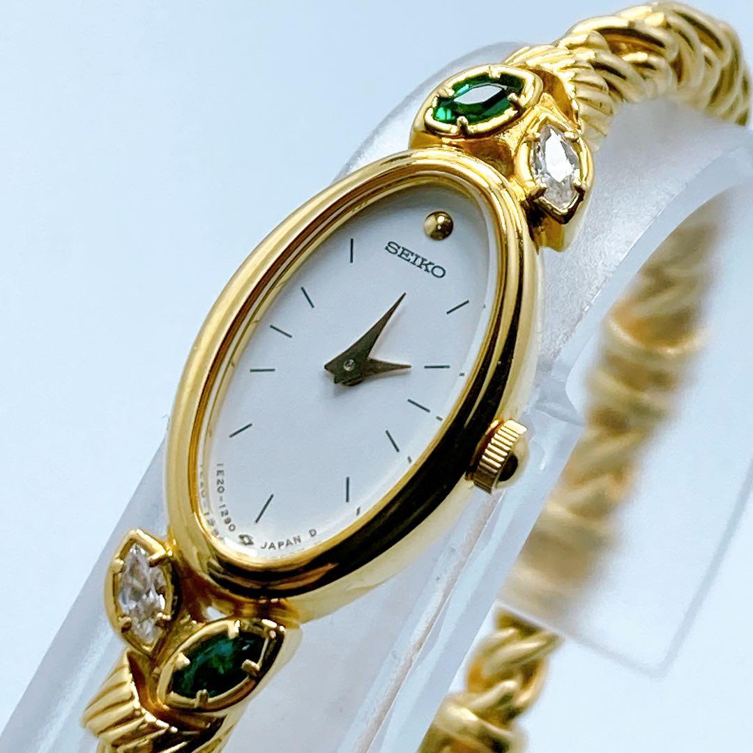 586 セイコー　1E20-6190 オーバル　ゴールド　ブレス　腕時計　希少