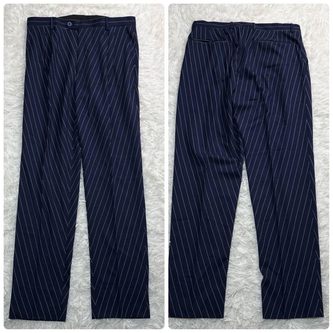 未使用級!L相当　ETRO スーツ　ネイビー　裏地ペイズリー　ストライプ　シルク