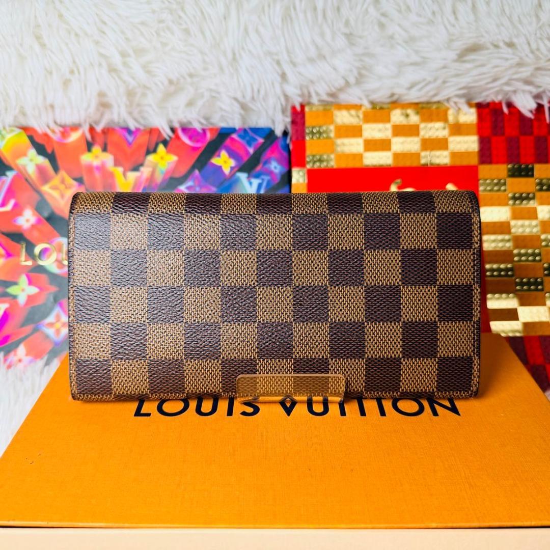 【セール中！】ルイヴィトン ダミエ ポルトフォイユエミリー ルージュ 長財布 赤