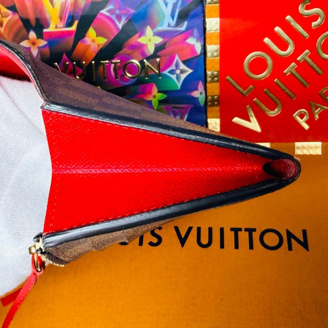 【セール中！】ルイヴィトン ダミエ ポルトフォイユエミリー ルージュ 長財布 赤