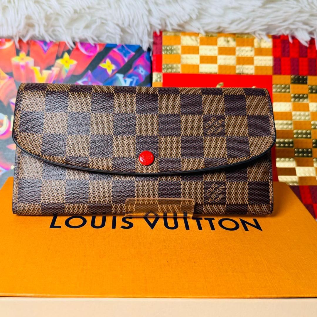 【セール中！】ルイヴィトン ダミエ ポルトフォイユエミリー ルージュ 長財布 赤