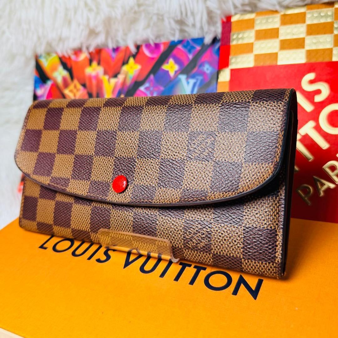 【セール中！】ルイヴィトン ダミエ ポルトフォイユエミリー ルージュ 長財布 赤