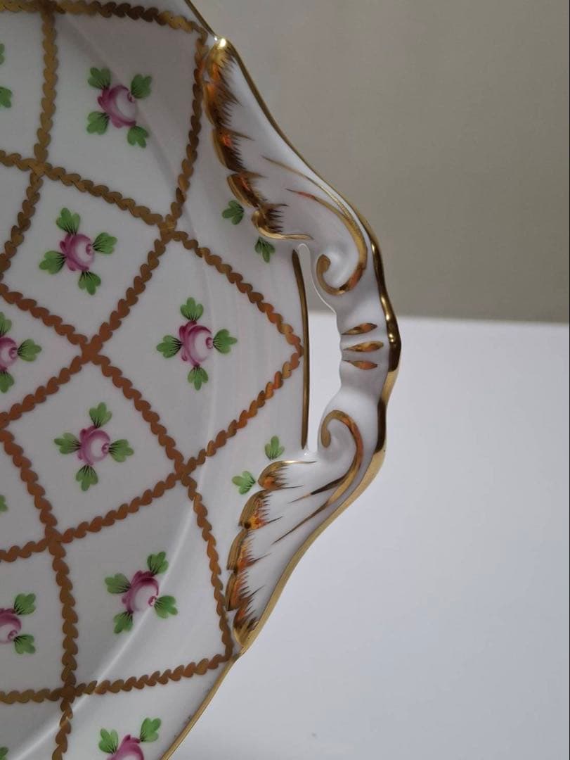 HEREND ヘレンド セーブル風金彩小花 ガトープレート　大皿