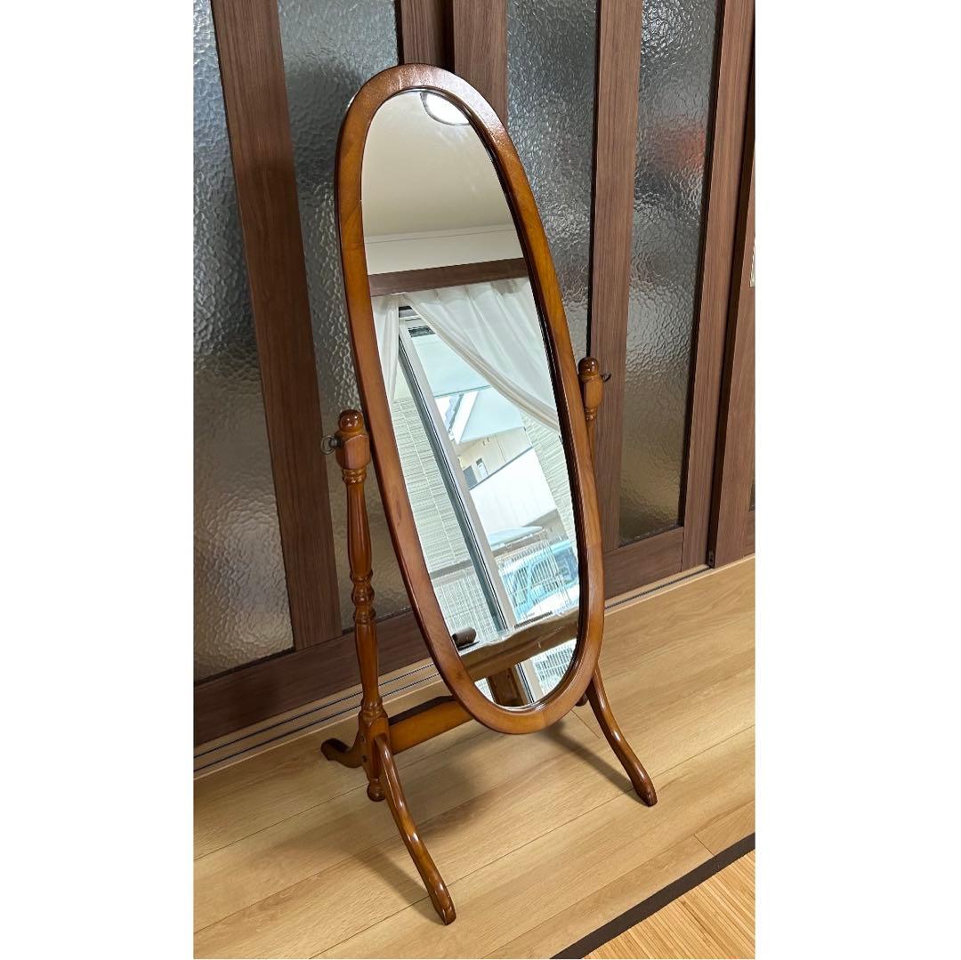 （たのメル便は送料購入者負担不可）木製楕円形スタンドミラー