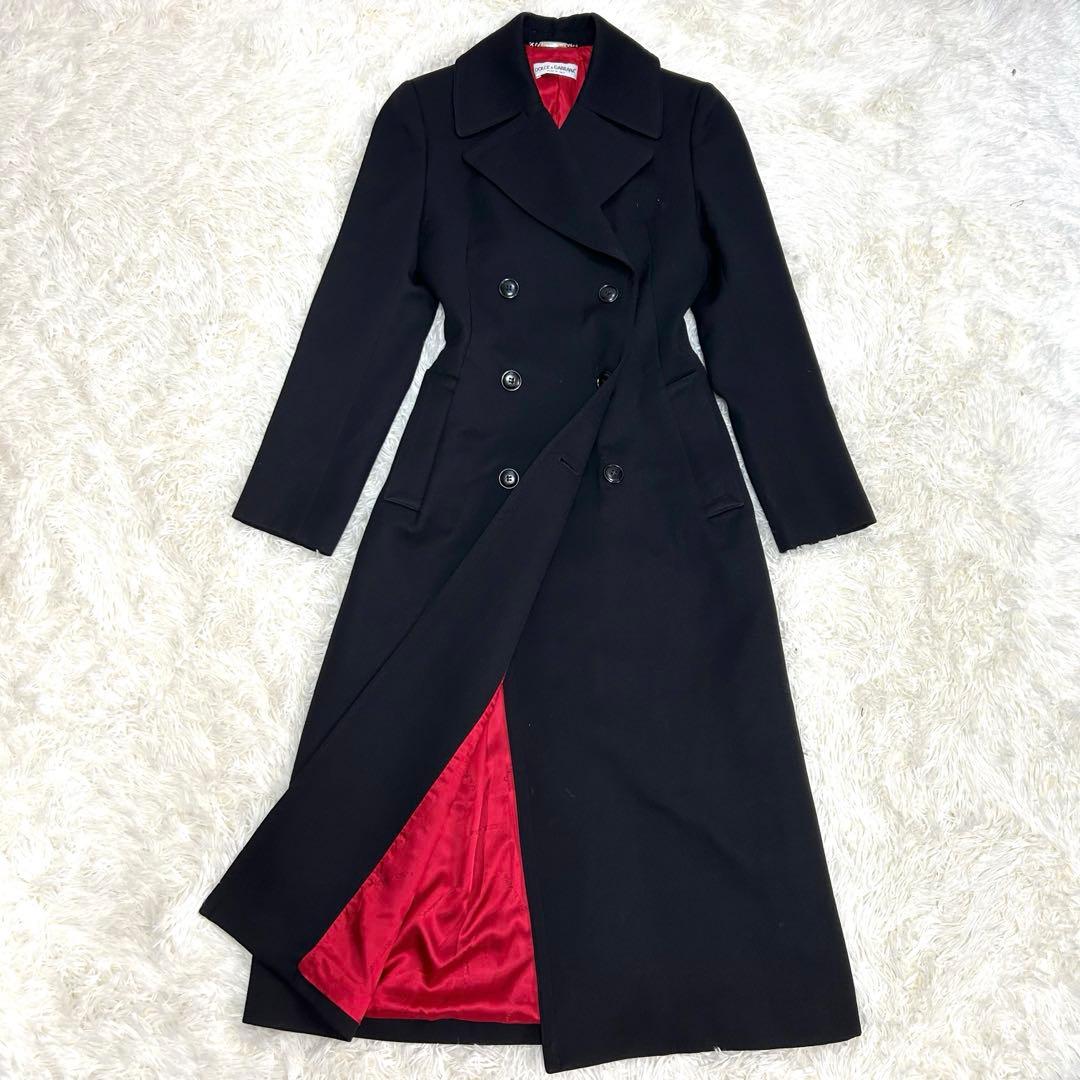 美品　ドルガバ　丈120cm超　ロングチェスターコート　ウール　ネイビー　ダブル