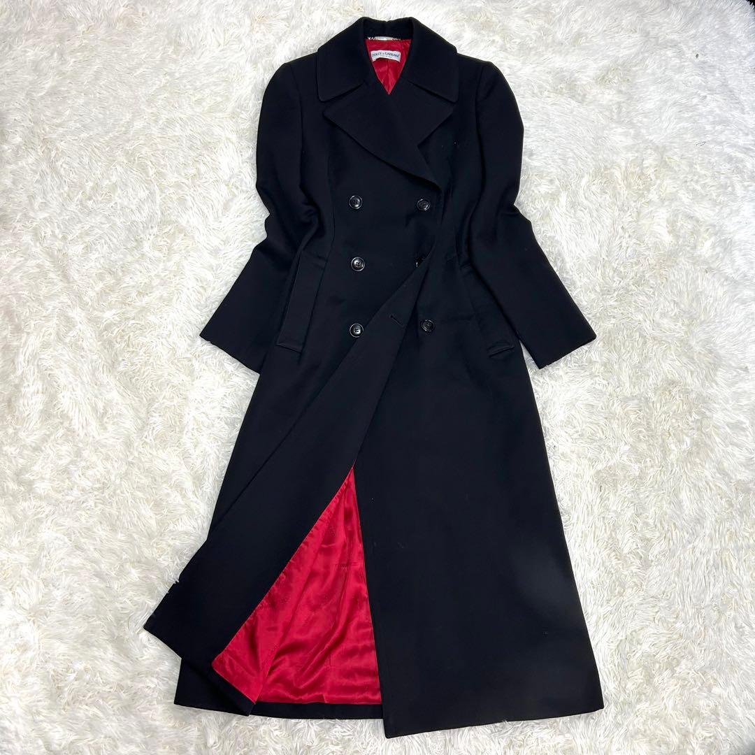 美品　ドルガバ　丈120cm超　ロングチェスターコート　ウール　ネイビー　ダブル