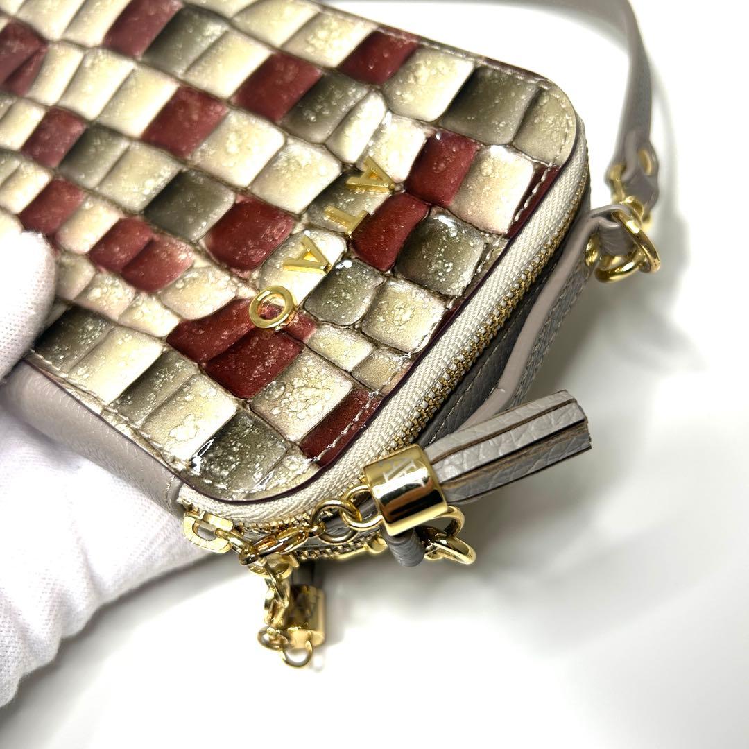 【極美品】ATAO アタオ 市松柄 レザー 2way ショルダーウォレット