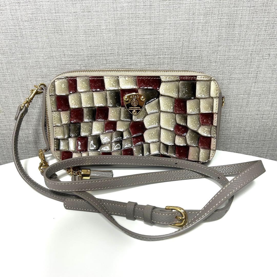 【極美品】ATAO アタオ 市松柄 レザー 2way ショルダーウォレット