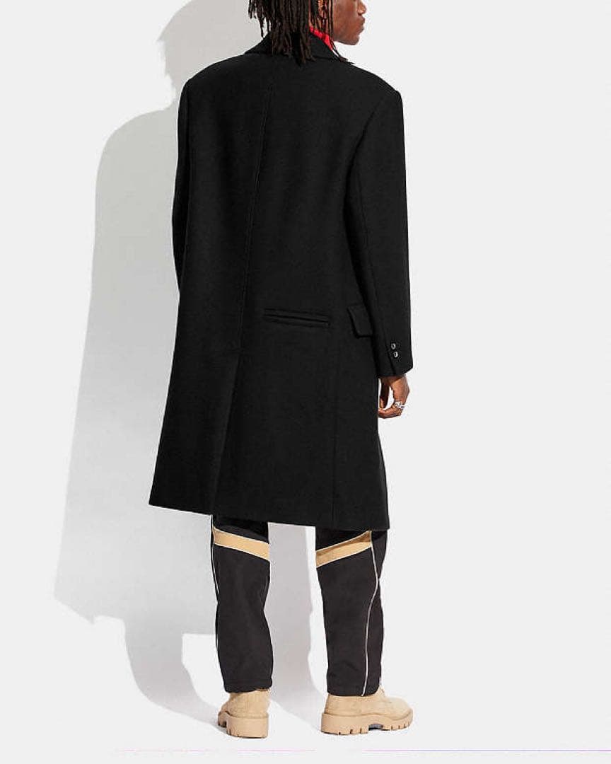 【未使用保管】コーチ　ロングコート　ウール　総柄　Pコート　ブラック　M