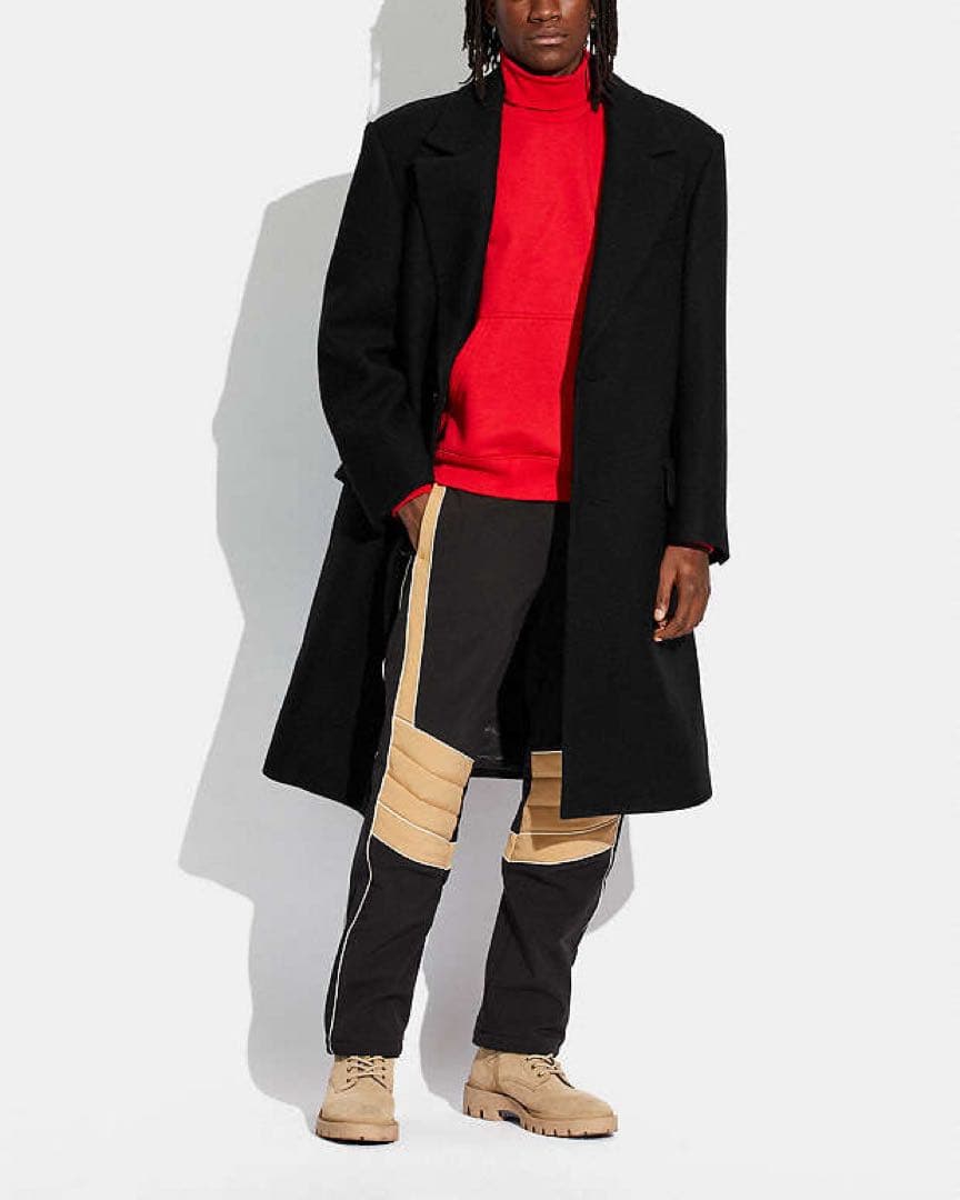 【未使用保管】コーチ　ロングコート　ウール　総柄　Pコート　ブラック　M