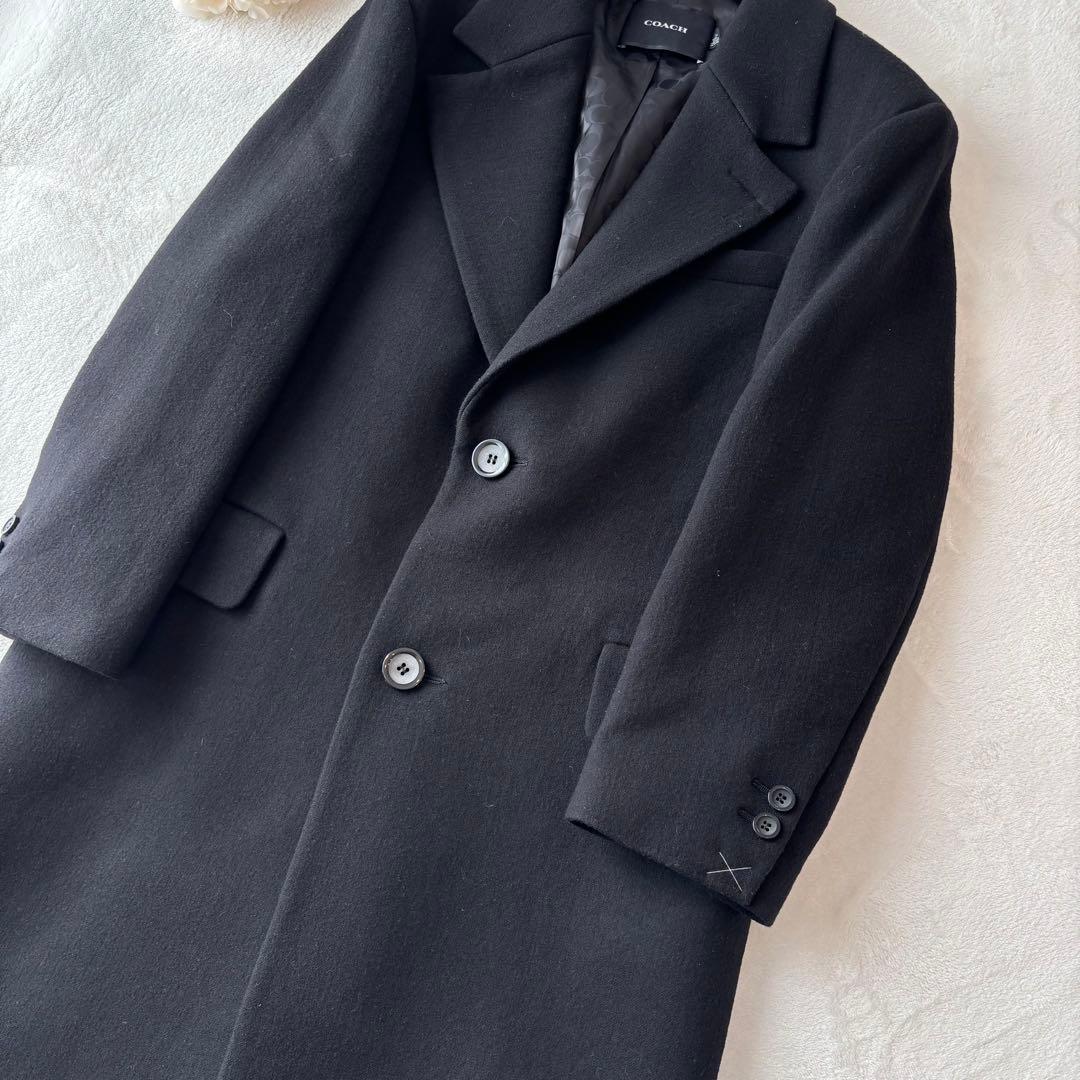 【未使用保管】コーチ　ロングコート　ウール　総柄　Pコート　ブラック　M