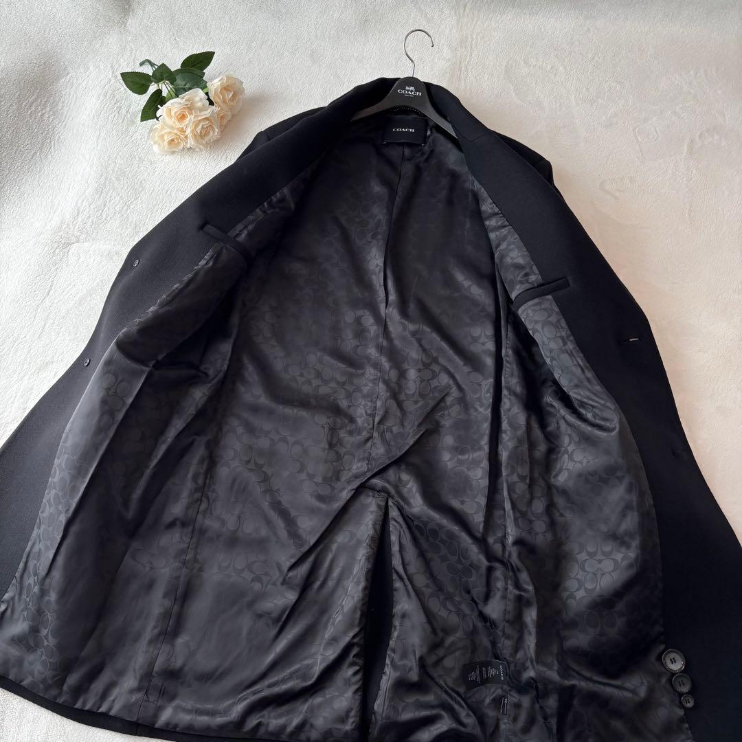 【未使用保管】コーチ　ロングコート　ウール　総柄　Pコート　ブラック　M