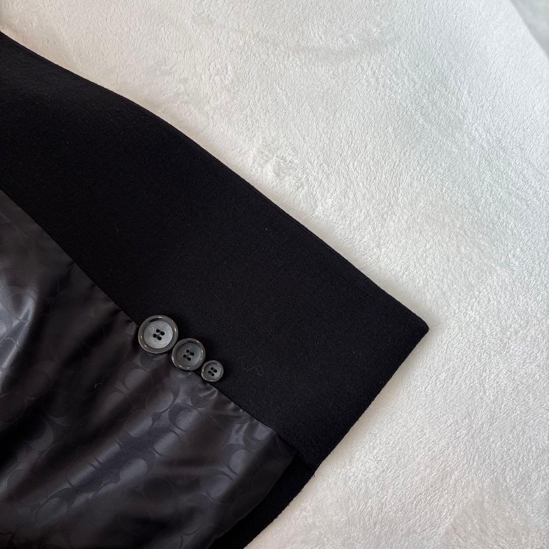 【未使用保管】コーチ　ロングコート　ウール　総柄　Pコート　ブラック　M