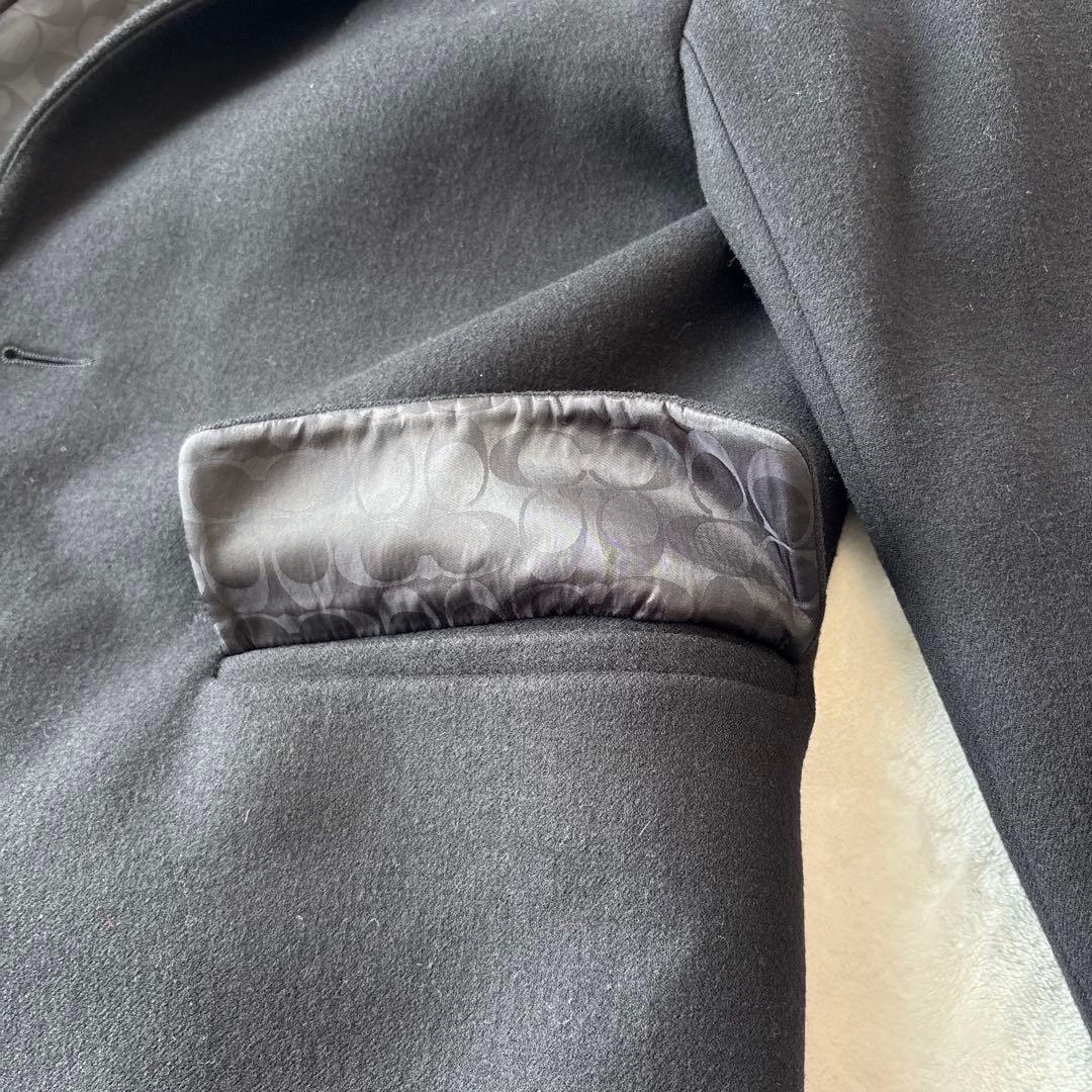 【未使用保管】コーチ　ロングコート　ウール　総柄　Pコート　ブラック　M