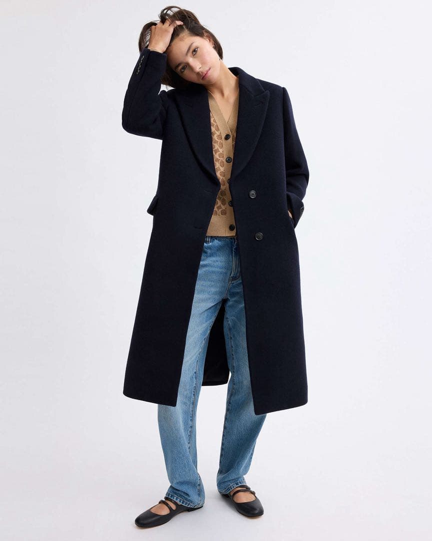 【未使用保管】コーチ　ロングコート　ウール　総柄　Pコート　ブラック　M