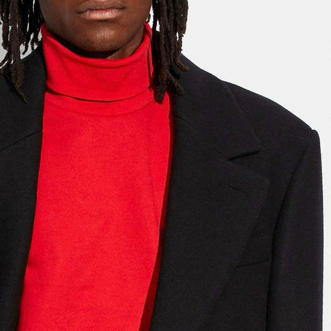 【未使用保管】コーチ　ロングコート　ウール　総柄　Pコート　ブラック　M