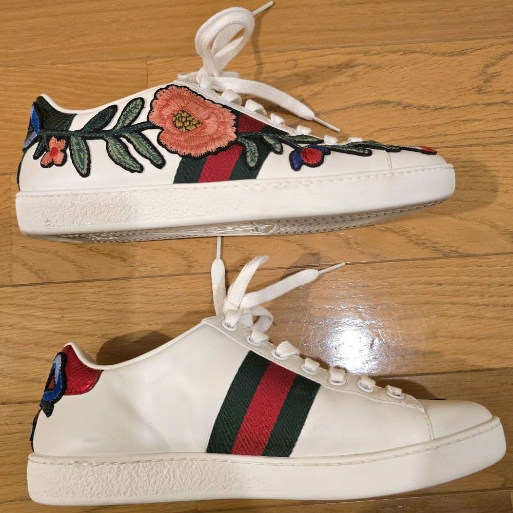 グッチ エース スニーカー シェリーライン 刺繍 花 22.5cm 431917
