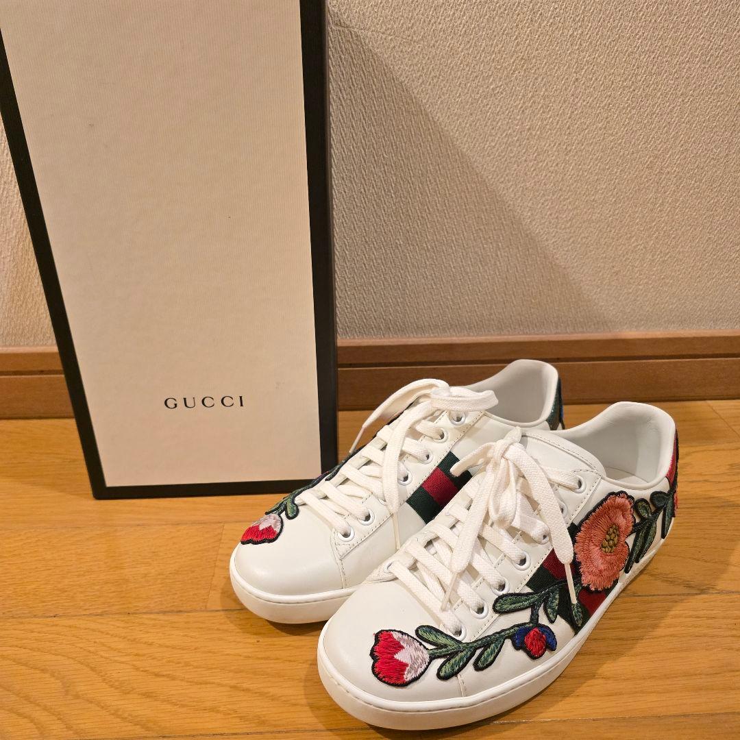 グッチ エース スニーカー シェリーライン 刺繍 花 22.5cm 431917