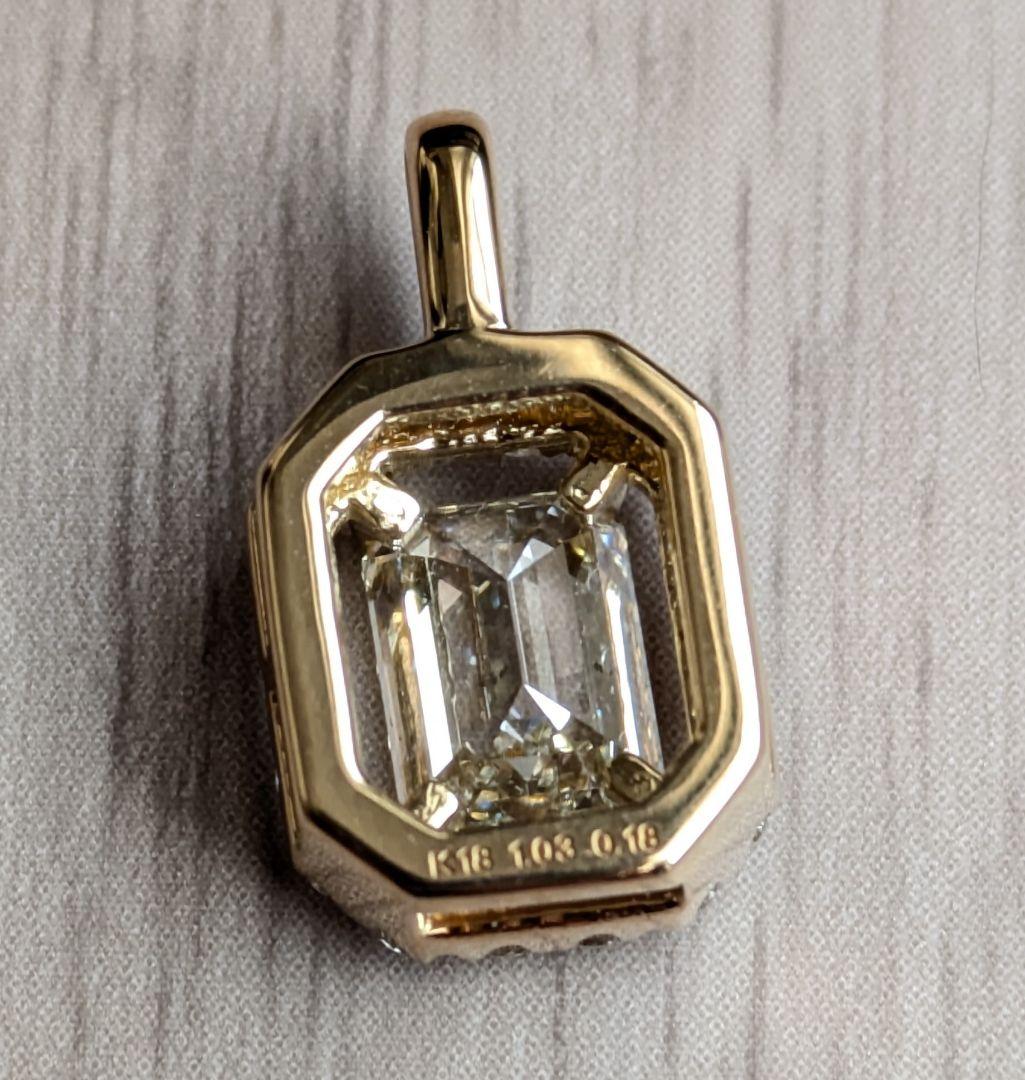 ダイヤモンド　エメラルドカットペンダントトップ K18 鑑定書付き