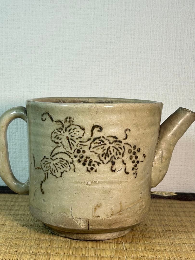 御深井焼水注　湯桶　葡萄印判図 江戸時代　蓋無し