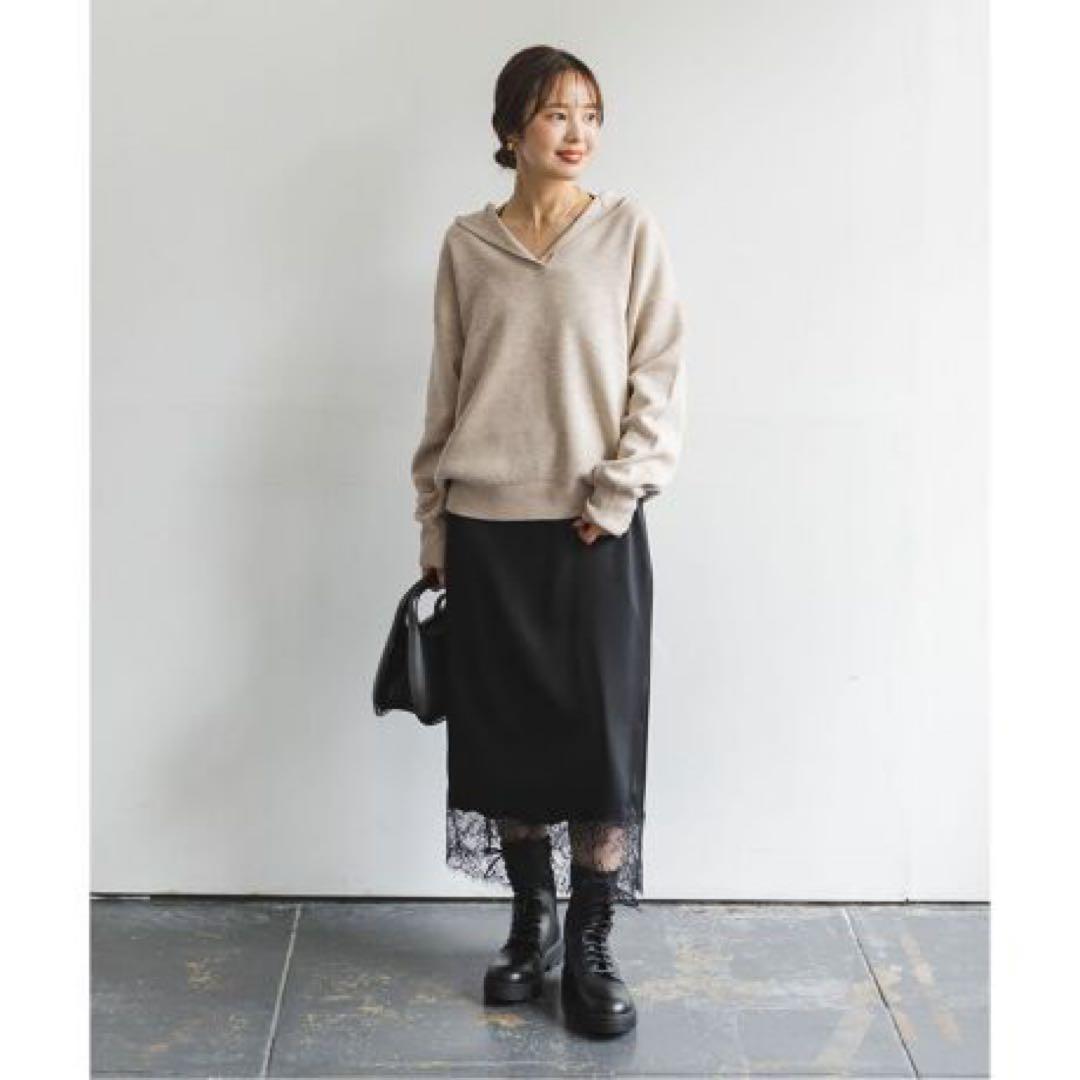 【美品】　ノーブル　接結タック編みフードプルオーバー　ナチュラル