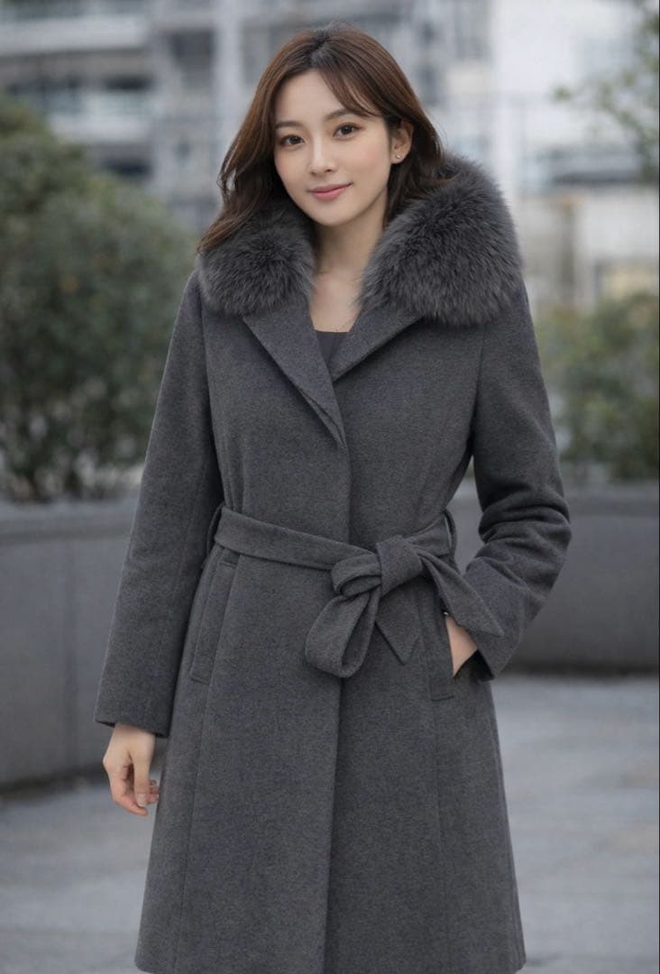 INÉD グレー FOXファー付きロングコートアンゴラ