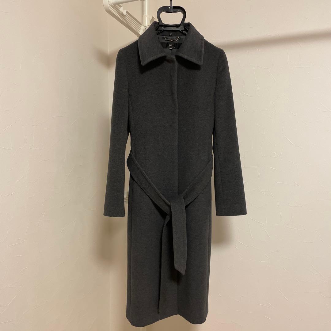 INÉD グレー FOXファー付きロングコートアンゴラ