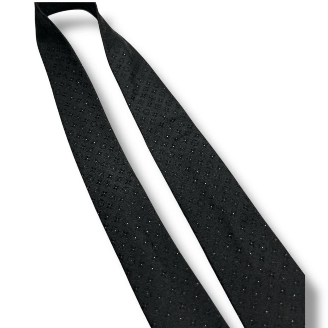 極美品　ルイヴィトン ネクタイ ブラック モノグラム ドット イタリア　ラメ
