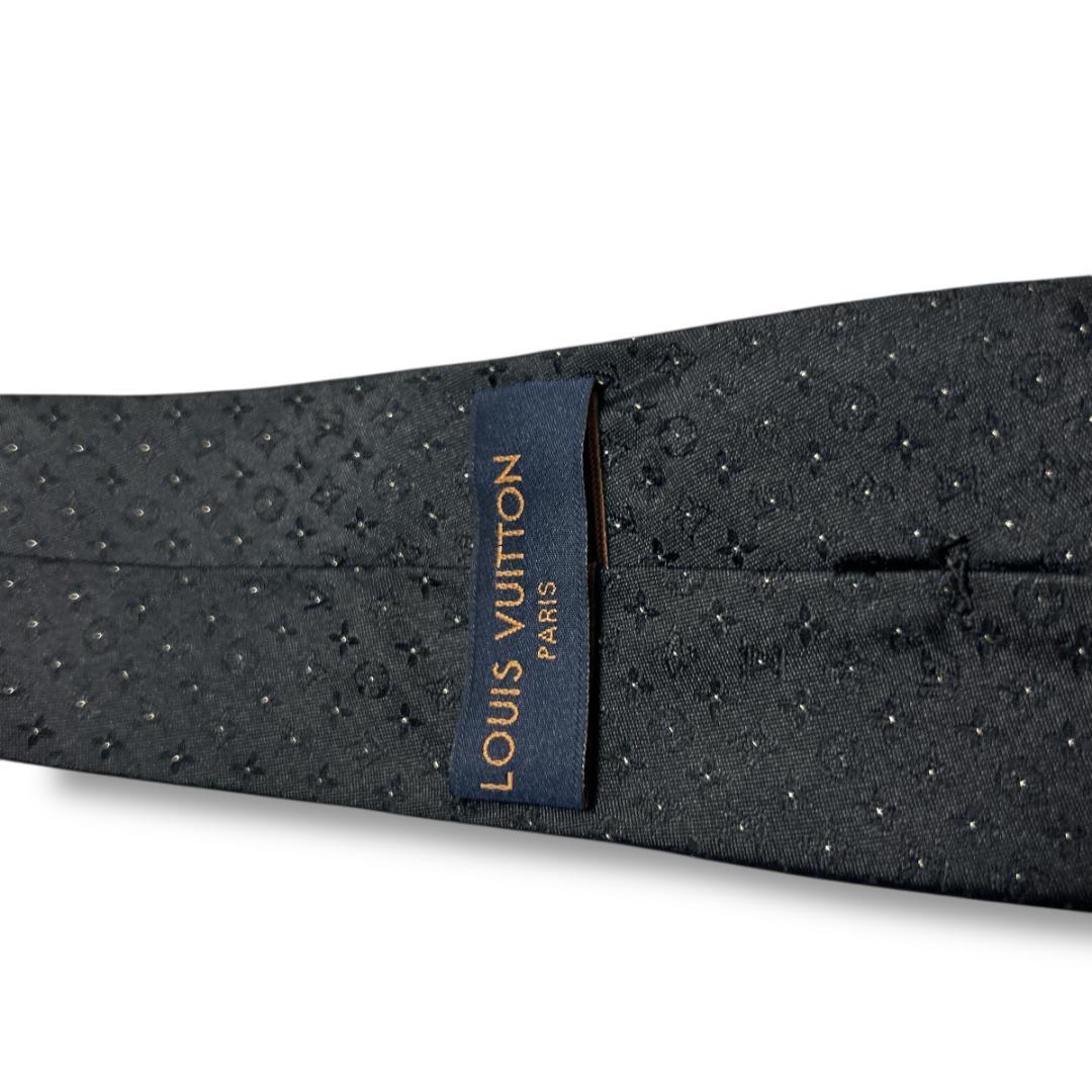 極美品　ルイヴィトン ネクタイ ブラック モノグラム ドット イタリア　ラメ