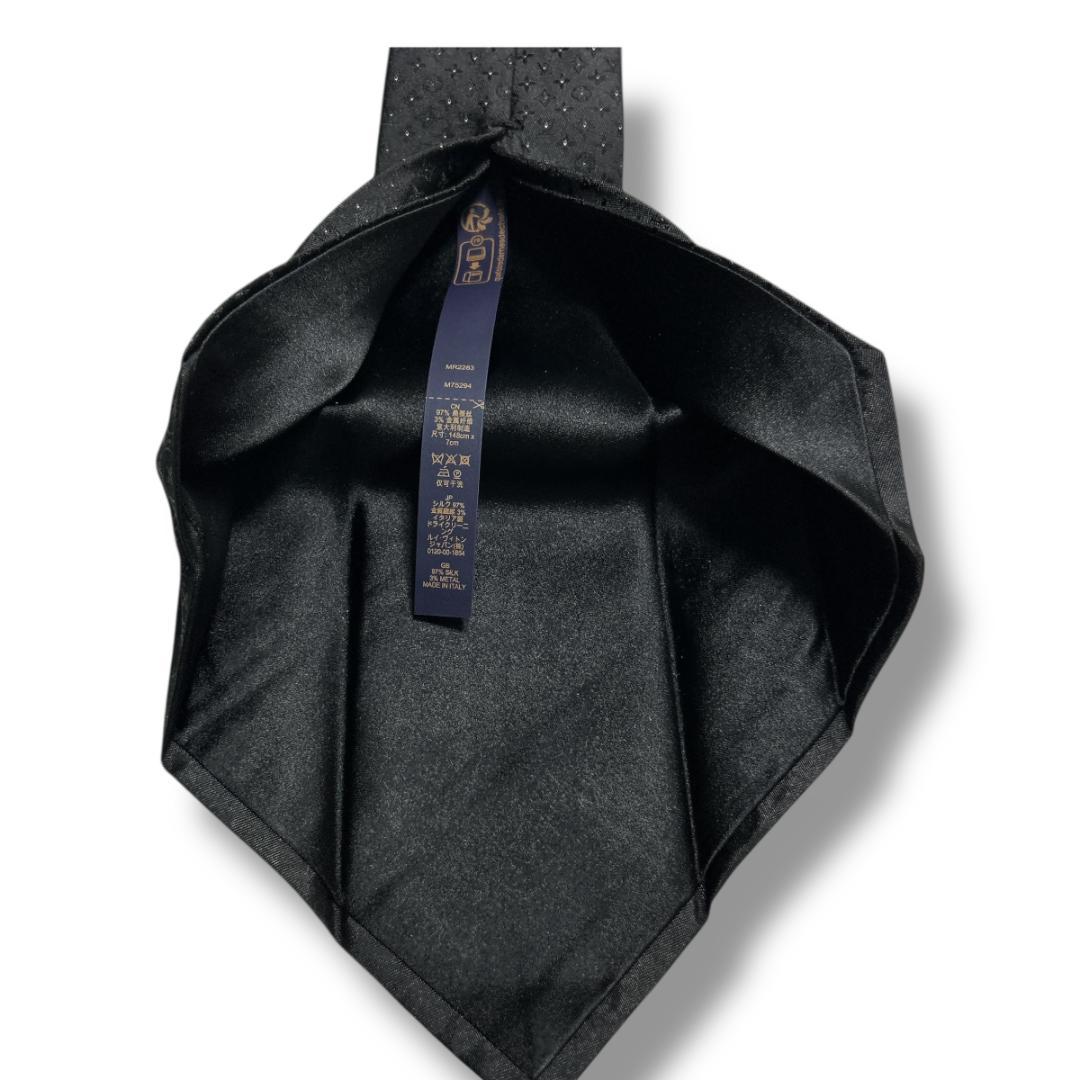 極美品　ルイヴィトン ネクタイ ブラック モノグラム ドット イタリア　ラメ