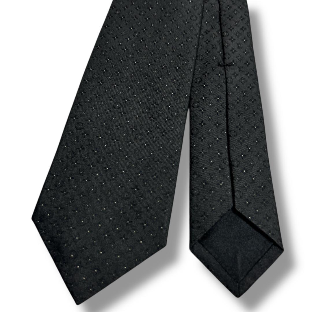 極美品　ルイヴィトン ネクタイ ブラック モノグラム ドット イタリア　ラメ