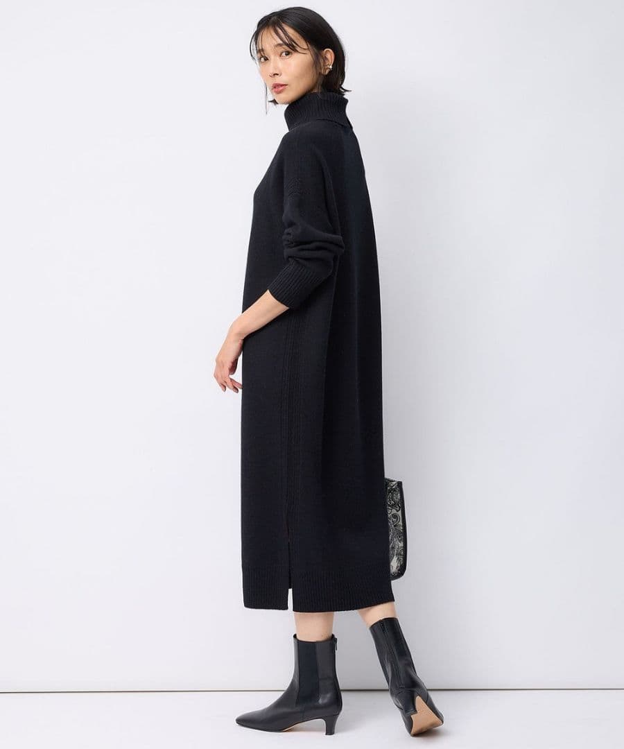23区【洗える】ウールカシミヤ ニットワンピース 32 黒