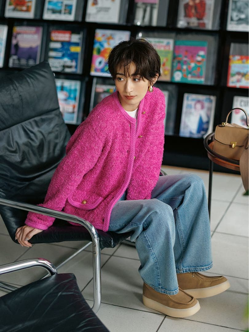 （新品タグ付き）ミラオーウェン金釦テディラメニットジャケット ピンク サイズ0