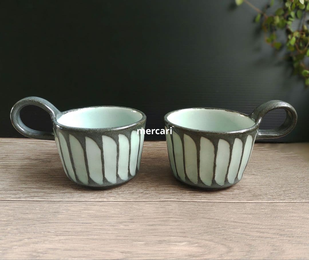 新品　仕立て屋陶器　ポット・カップ＆ソーサー2客　青磁×灰　陶芸　作家