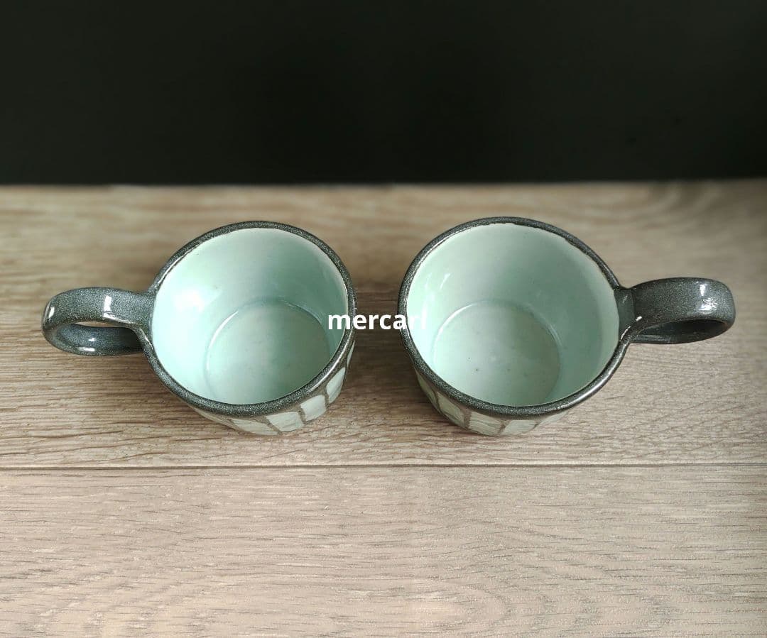 新品　仕立て屋陶器　ポット・カップ＆ソーサー2客　青磁×灰　陶芸　作家