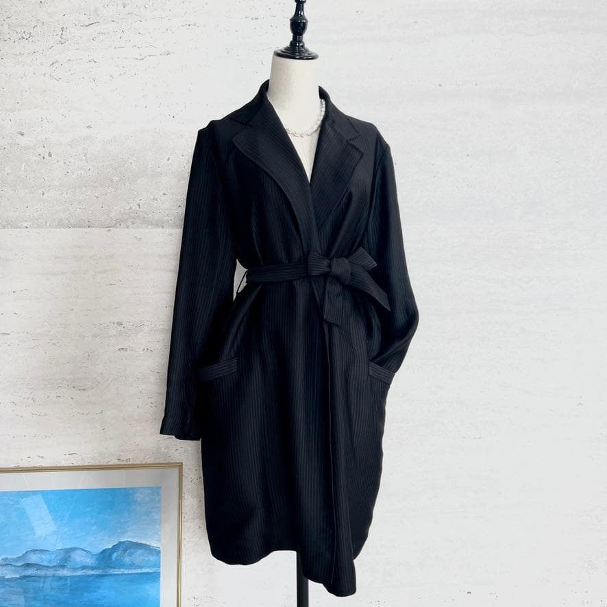 極美品★HERMES★シルク★ダブルフェイス★刺繍ライン★ベルト★コート