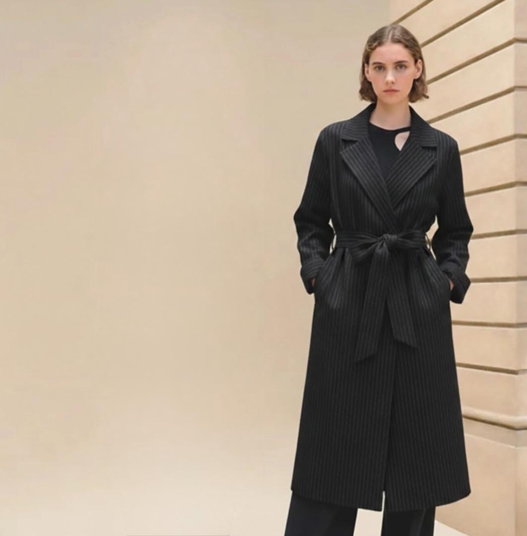 極美品★HERMES★シルク★ダブルフェイス★刺繍ライン★ベルト★コート