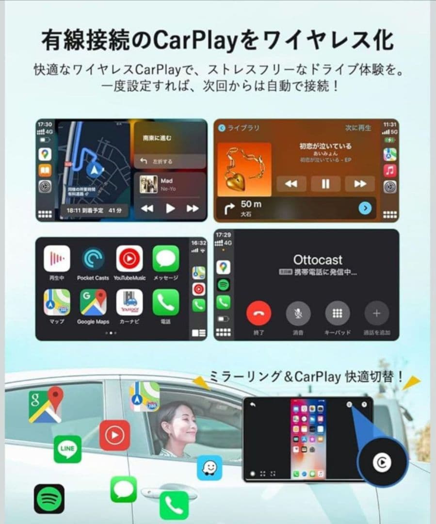 ​【新品】OTTOCAST ミラーリング アダプター ワイヤレスCarPlay