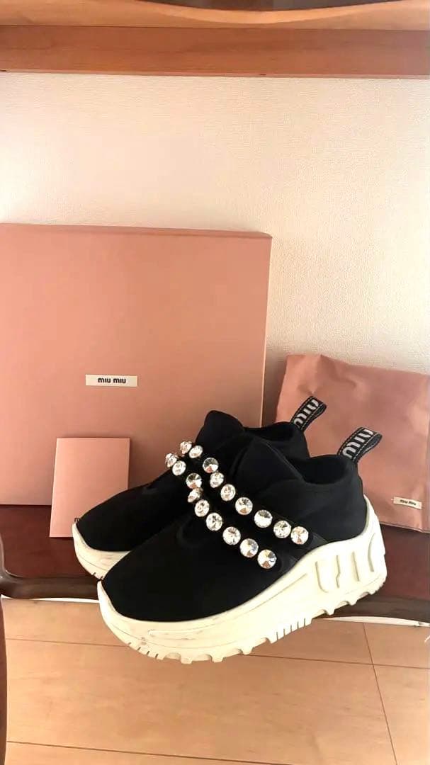 miumiuミュウミュウ クリスタル プラットフォーム ファブリック 23.5