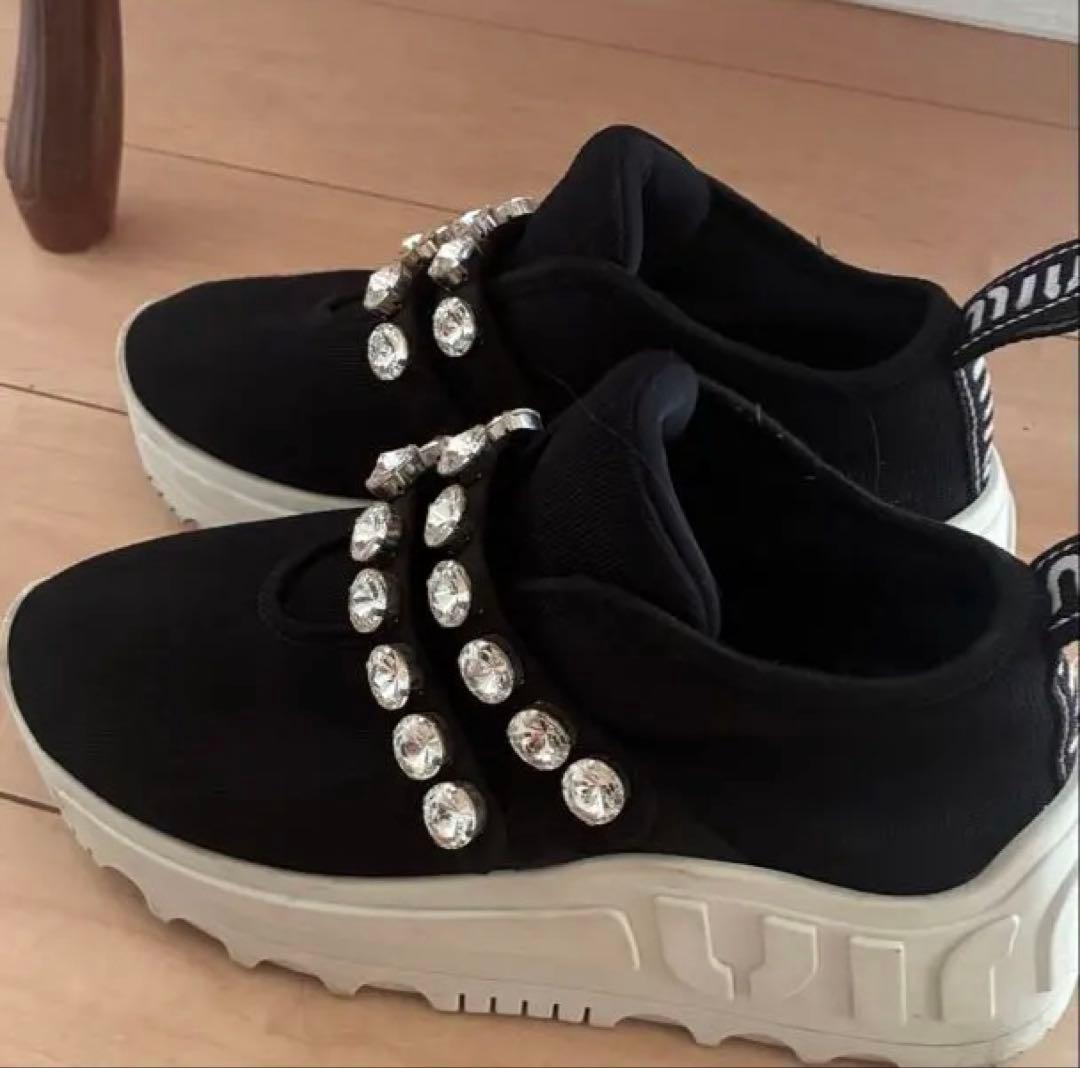 miumiuミュウミュウ クリスタル プラットフォーム ファブリック 23.5